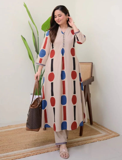 Cream Prism Weave Cotton Kurta Set