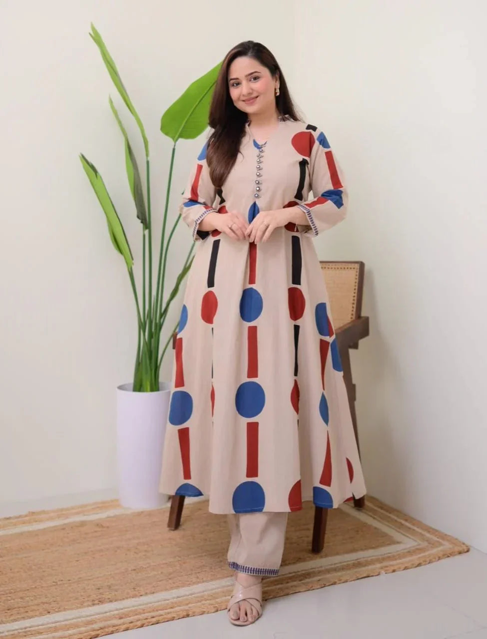 Cream Prism Weave Cotton Kurta Set