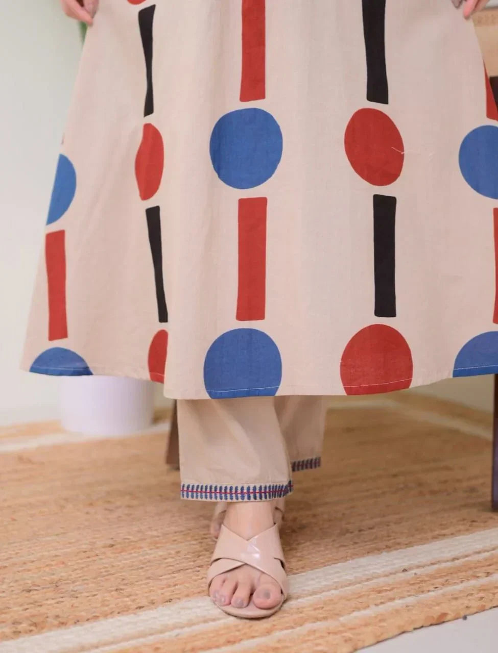 Cream Prism Weave Cotton Kurta Set