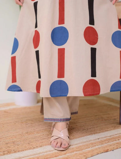 Cream Prism Weave Cotton Kurta Set