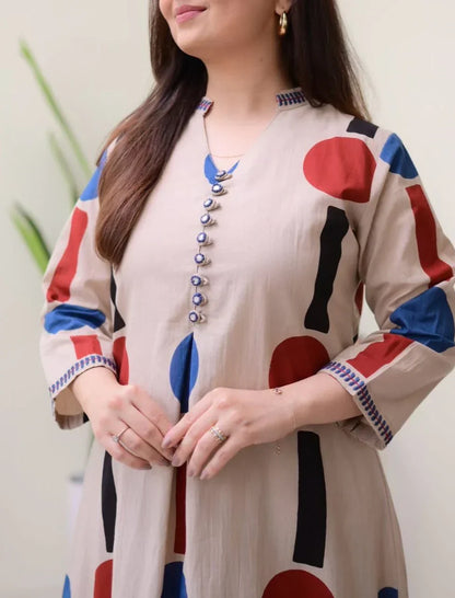 Cream Prism Weave Cotton Kurta Set