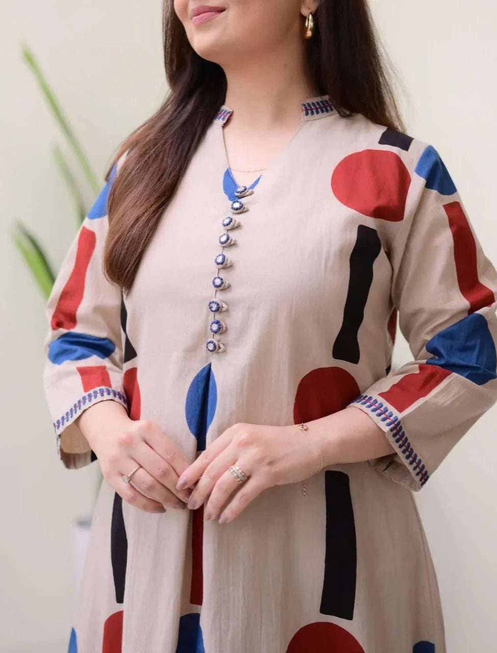 Cream Prism Weave Cotton Kurta Set