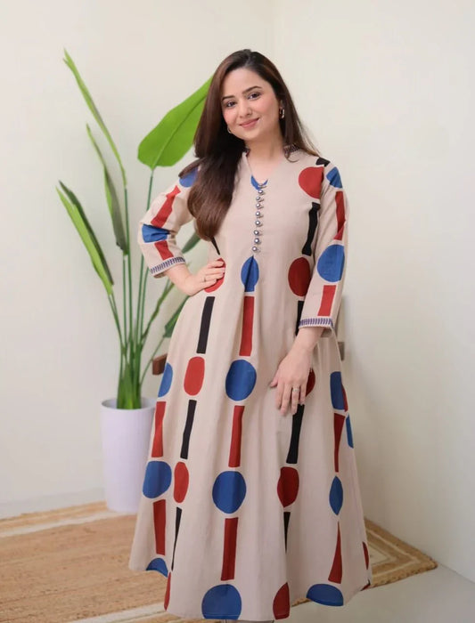 Cream Prism Weave Cotton Kurta Set