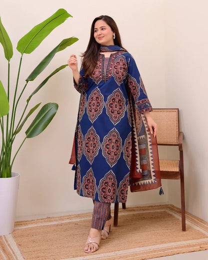 Blue Ajrakh Printed Cotton Suit