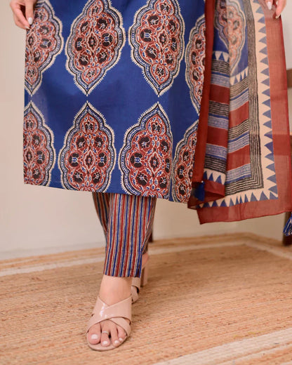 Blue Ajrakh Printed Cotton Suit