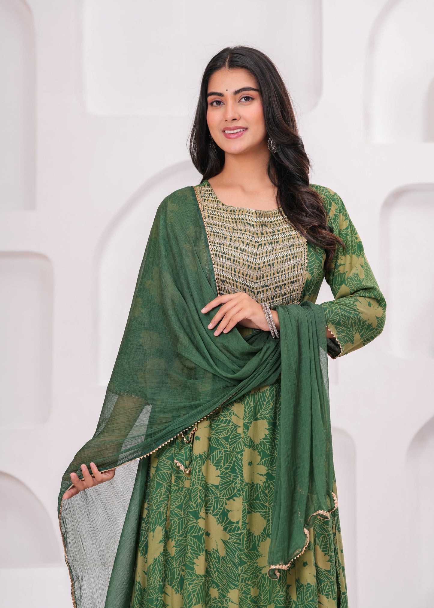 Green Cotton Kurta Pant and Dupatta Set