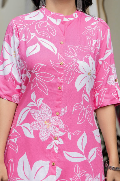 Pink & White Floral Kurta Set