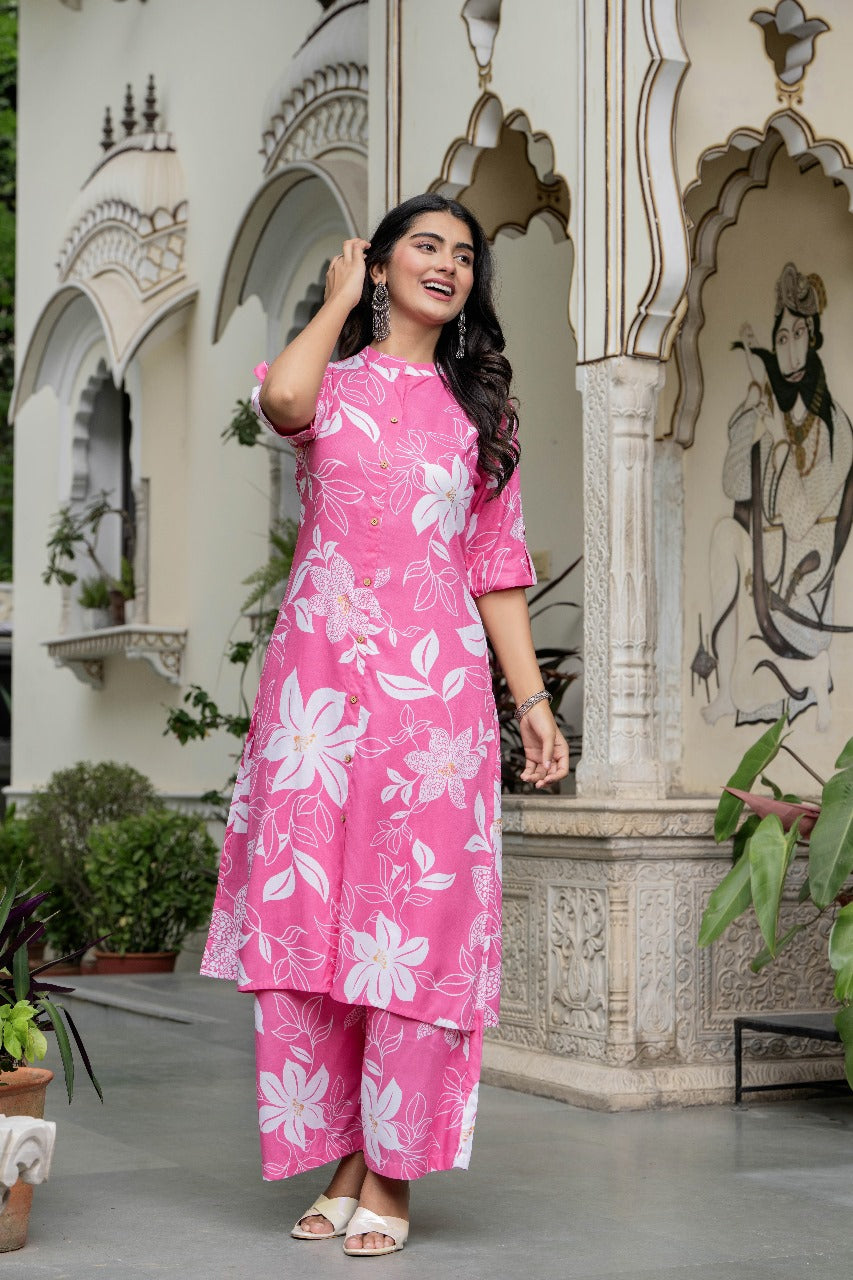 Pink & White Floral Kurta Set