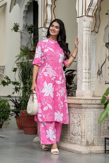 Pink & White Floral Kurta Set
