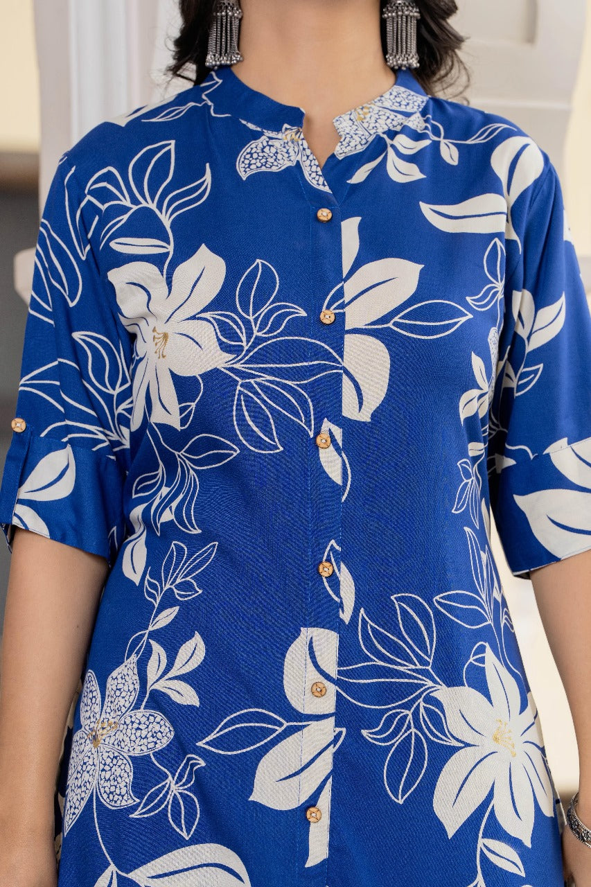 Blue & White Floral Kurta Set