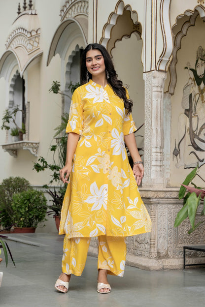 Yellow & White Floral Kurta Set