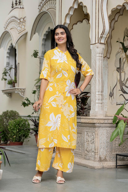 Yellow & White Floral Kurta Set