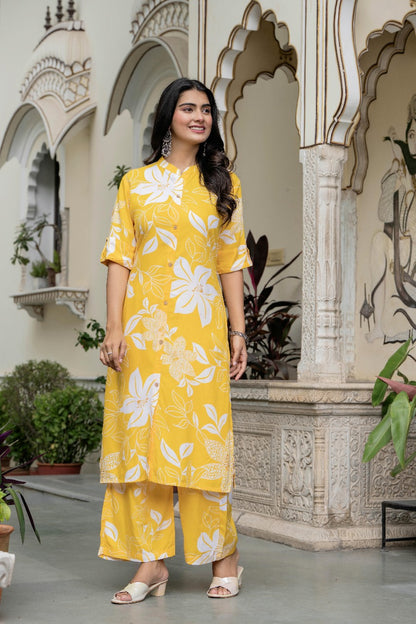 Yellow & White Floral Kurta Set