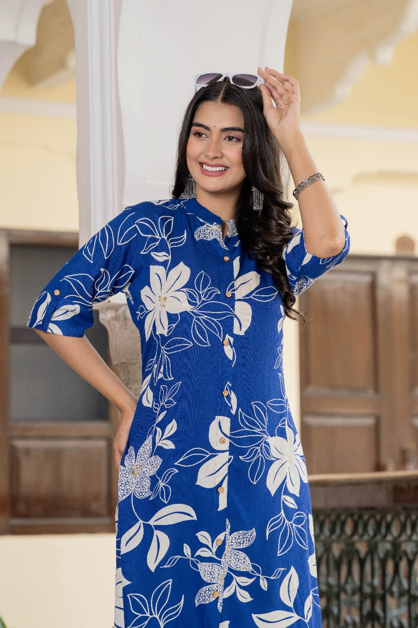 Blue & White Floral Kurta Set