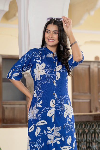 Blue & White Floral Kurta Set