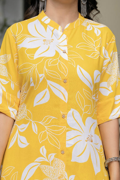 Yellow & White Floral Kurta Set