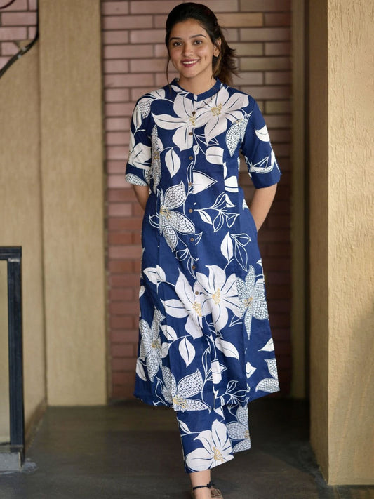 Blue Secret Blossom Cotton Co-Ord Set