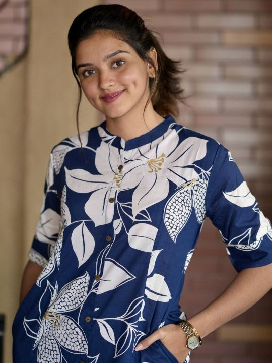 Blue Secret Blossom Cotton Co-Ord Set