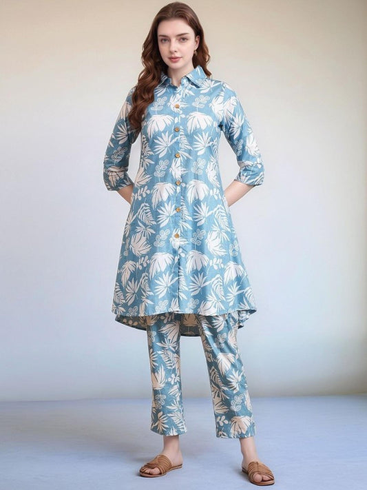 Blue Floral Kurta Pant Set