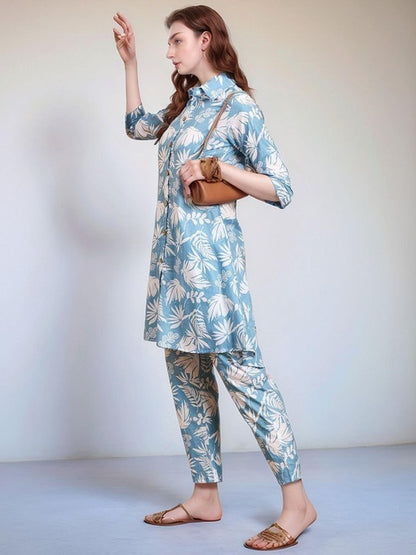 Blue Floral Kurta Pant Set