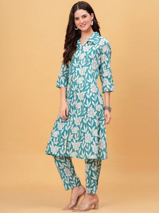Green Floral Kurta Pant Set