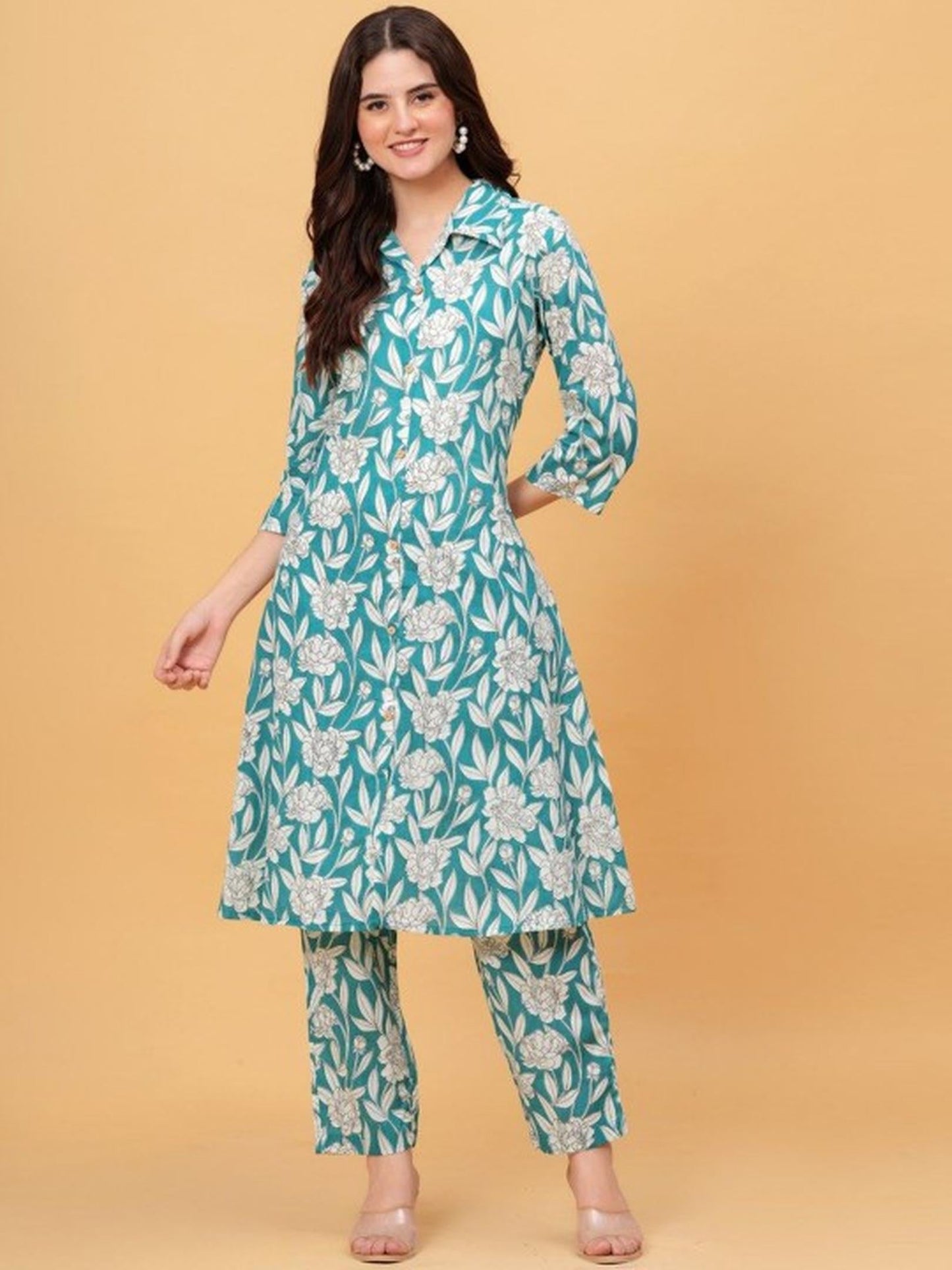 Green Floral Kurta Pant Set