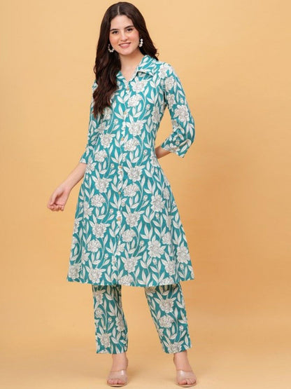 Green Floral Kurta Pant Set