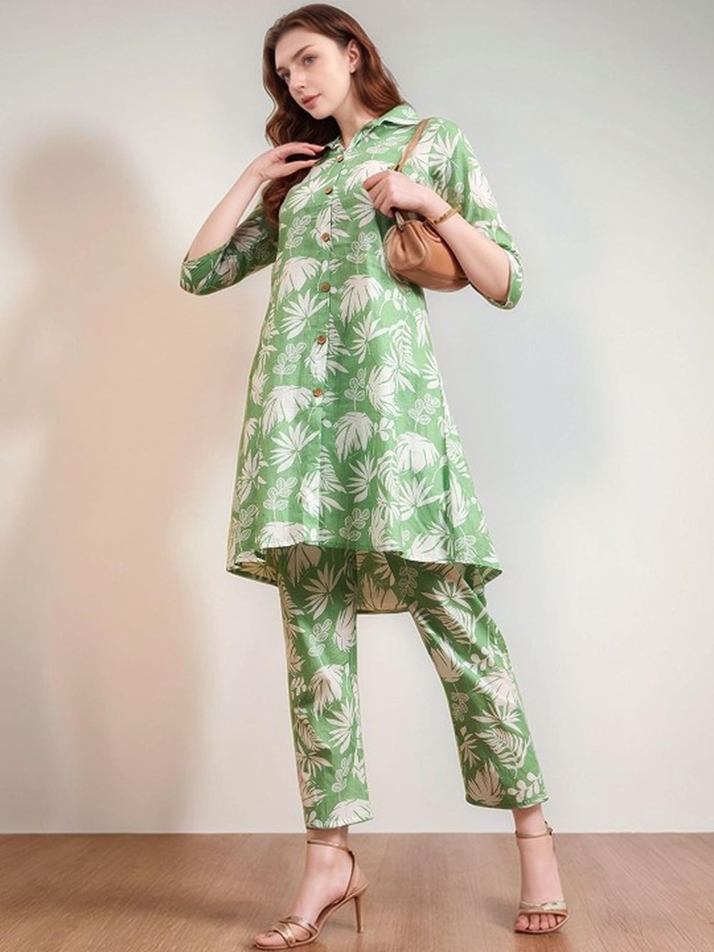 Green Floral Kurta Pant Set