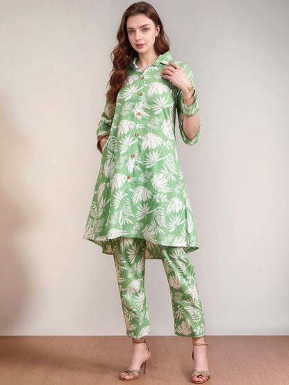 Green Floral Kurta Pant Set