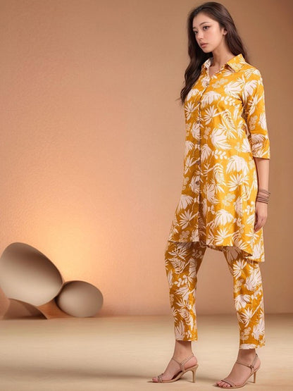 Orange Floral Kurta Pant Set