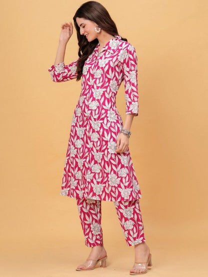 Pink Floral Kurta Pant Set