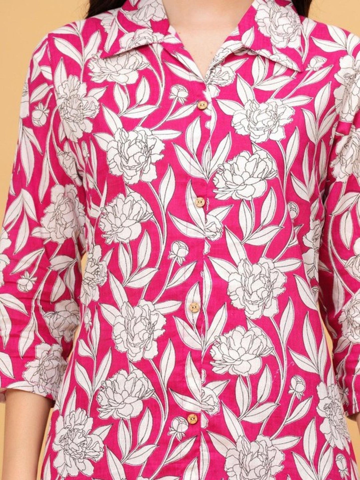 Pink Floral Kurta Pant Set
