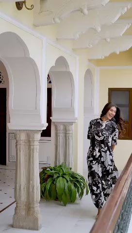 Black & White Floral Kurta Set