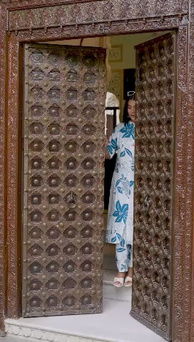 White & Blue Floral Kurta Set