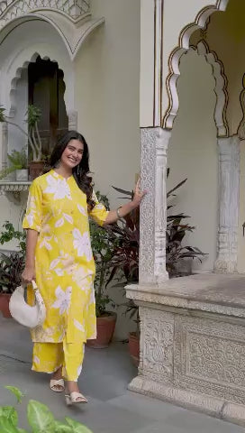Yellow & White Floral Kurta Set