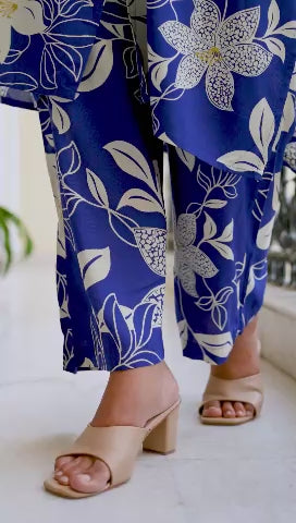 Blue & White Floral Kurta Set