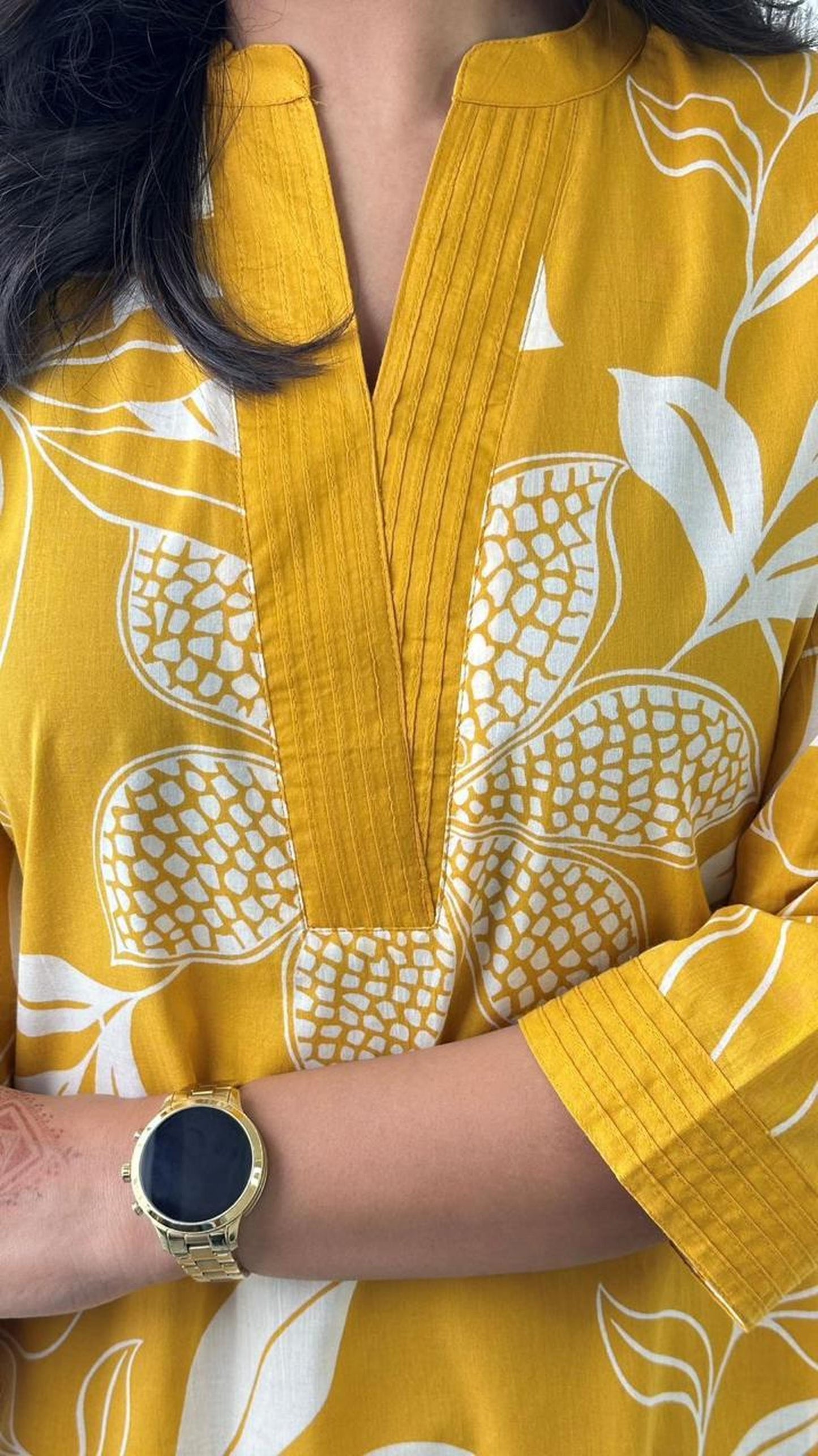 Yellow Floral Kurti Pant Set